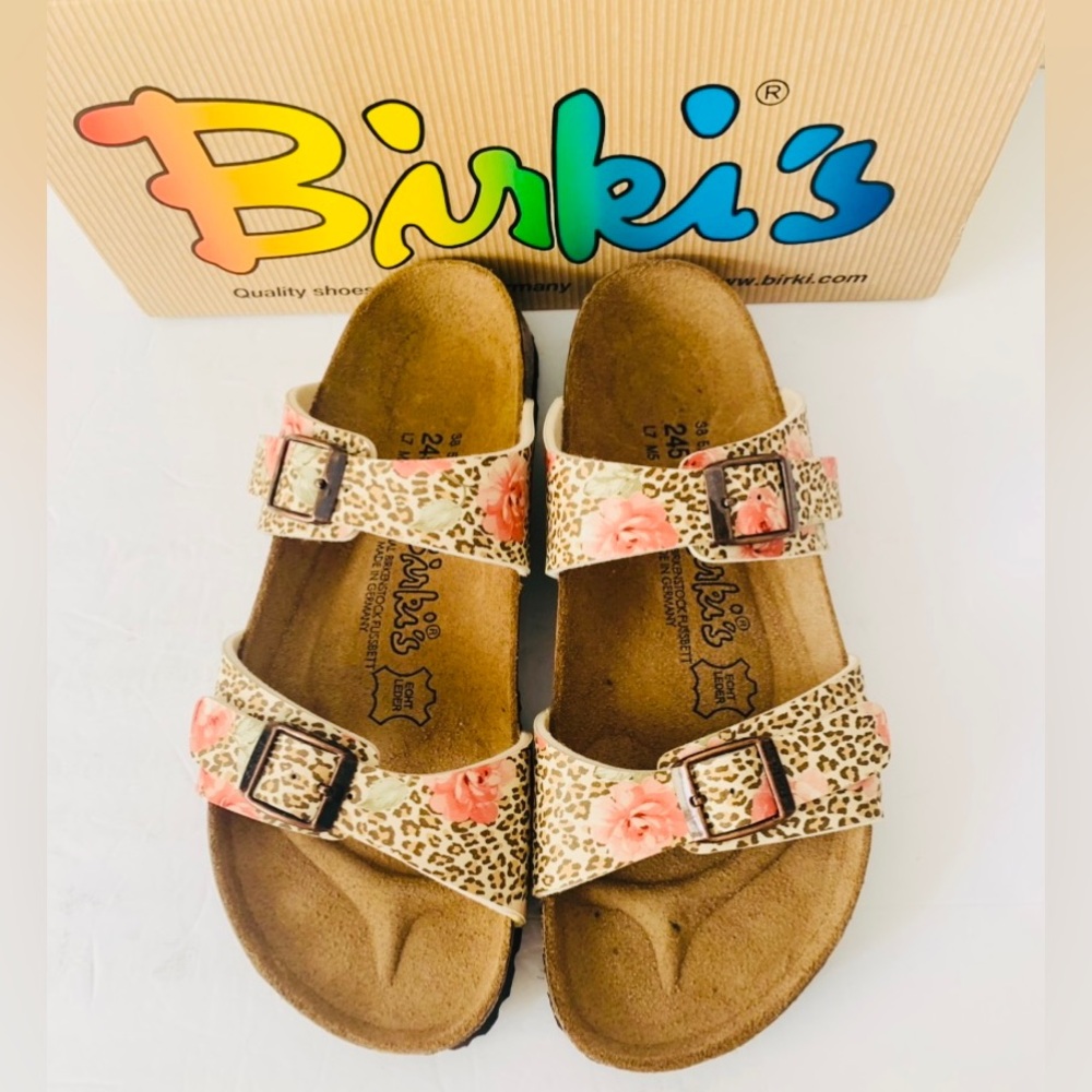 NWT Birki’s by Birkenstock Michele Birko Flor Leopard Rose Women Size 7 Comfy